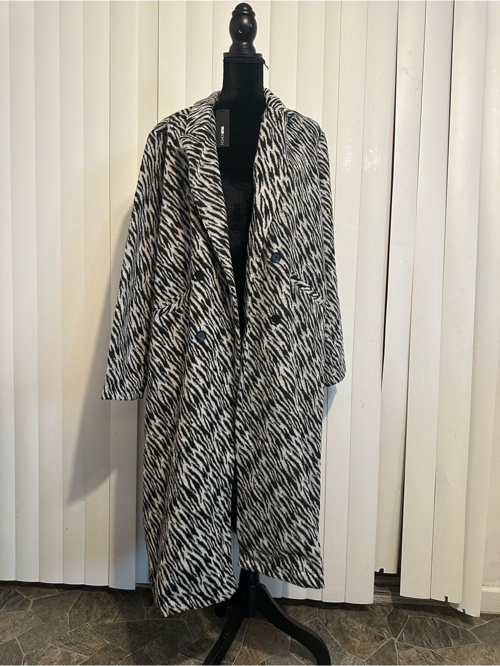 Fashion Nova Black & White Zebra-Print Trench Coat